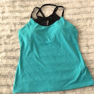 Fabletics Demi Lovato teal and black cami